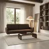 A modern living room with a brown sofa, coffee table, and bookshelf. Anteprima dell’immagine prodotto
