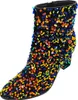 A single black ankle boot covered in colorful sequins. Produktbild-Vorschau