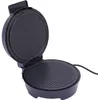 An open black waffle maker with a circular grid pattern on both plates, shown against a white background. Náhled obrázku produktu
