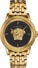 A close-up studio shot of a gold Versace watch with a black dial. Produktbild-Vorschau