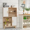 A sideboard cabinet with multiple shelves and doors, displayed in a room with tiled walls. Náhled obrázku produktu