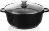 A black cooking pot with a glass lid and silver handles and lid knob, shown on a white background. Náhled obrázku produktu