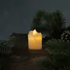 A small LED candle sits on a rock, surrounded by pine branches and a pinecone. Produktbild-Vorschau