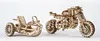 Two wooden mechanical models of a motorcycle and a sidecar, displayed against a white background. Anteprima dell’immagine prodotto