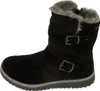 A black boot with fur trim and buckles is shown against a white background. Produktbild-Vorschau