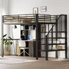 A loft bed with an integrated desk and shelving unit, set up in a room. Produktbild-Vorschau