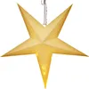 A lit, five-pointed star decoration hanging from a string. Produktbild-Vorschau