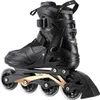 A studio shot of a pair of black and gold inline skates against a white background. Náhľad obrázku produktu