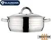 A stainless steel pot with a lid and handles, presented on a white background. Podgląd zdjęcia produktu