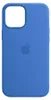 A blue iPhone case with the Apple logo in the center, shown against a white background. Voir les images du produit