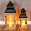 2er Set Laterne Braun Holz Metall Kerzenhalter Windlicht Produktbild-Vorschau 4