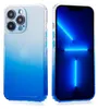 A clear product shot of an iPhone 13 Pro Max with a gradient blue case, shown from the back and front. Produktbild-Vorschau
