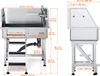 Two views of a stainless steel dog grooming tub with dimensions labeled. Podgląd zdjęcia produktu