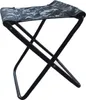 A black folding stool with a camouflage fabric seat. Produktbild-Vorschau