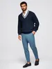 Maglione Ombre da uomo con maglia a cavo e scollo a V blu Anteprima dell’immagine prodotto 3