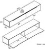 Technical drawing of a wall-mounted TV cabinet with dimensions and weight limit. Anteprima dell’immagine prodotto
