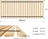 A diagram showing the dimensions of a wooden bed slat base, with a close-up view of the slats. Produktbild-Vorschau