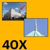 A collage of two images showing a building with a green dome and a close-up of the dome's spire, with a large '40X' text overlay. Náhled obrázku produktu
