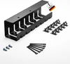 A black cable management system and accessories are displayed on a white background. Produktbild-Vorschau
