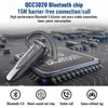 A Bluetooth headset is shown on a circuit board background, with feature icons and text below. Podgląd zdjęcia produktu