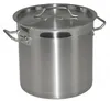 A stainless steel pot with a lid and handles, presented on a white background. Produktbild-Vorschau