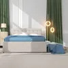 A bedroom scene with a bed, curtains, and lighting. Produktbild-Vorschau