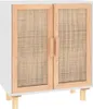 A white sideboard with natural rattan doors and wooden legs against a white background. Náhled obrázku produktu