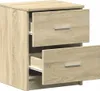 A light brown wooden nightstand with two drawers, one of which is partially open. Náhľad obrázku produktu