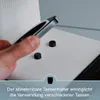 A hand is shown placing a part onto a coffee machine, with text overlay describing a feature. Produktbild-Vorschau