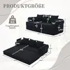 Diagrams showing the dimensions and load capacity of a black sofa bed. Produktbild-Vorschau