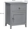 A grey nightstand with a drawer and a door, shown with dimensions indicated. Náhľad obrázku produktu