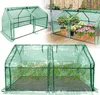 A collage of images showing different views and uses of a green greenhouse. Náhled obrázku produktu