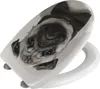 A toilet seat with a black and white image of a pug wearing a bow on it. Produktbild-Vorschau
