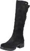 A studio shot of a single black boot. Voir les images du produit