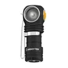 A black Armytek flashlight with a silver clip and a yellow button is shown against a white background. Produktbild-Vorschau
