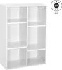 A white, multi-compartment bookshelf. Voir les images du produit