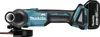 A cordless angle grinder with a battery pack attached, shown against a white background. Produktbild-Vorschau