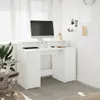 A white desk with a computer and office supplies in a room with blinds. Voir les images du produit