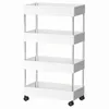 A white four-tier rolling cart with silver poles, shown against a white background. Podgląd zdjęcia produktu
