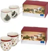 Two sets of Christmas-themed mugs are displayed next to their respective packaging boxes. Náhled obrázku produktu