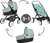A collage showing a 3-in-1 doll stroller in different configurations, with arrows indicating transitions between modes. Produktbild-Vorschau