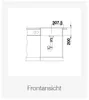 A technical drawing of a sink installation, showing dimensions and plumbing. Náhľad obrázku produktu