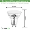 A close-up image of an LED light bulb with dimensions indicated. Produktbild-Vorschau