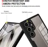 Close-up marketing image showing a phone case with callouts highlighting screen and camera protection features. Produktbild-Vorschau