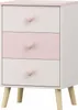 A white and pink children's dresser with heart-shaped drawer pulls and wooden legs, shown against a white background. Náhľad obrázku produktu