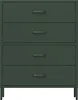 A front view of a dark green metal dresser with four drawers. Anteprima dell’immagine prodotto