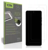 A product package for screen protectors is shown next to a smartphone with screen protectors applied. Produktbild-Vorschau