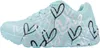 A side view of a single turquoise sneaker with a heart pattern. Produktbild-Vorschau