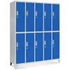 A stack of blue metal lockers with gray trim and legs, set against a white background. Anteprima dell’immagine prodotto