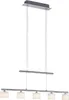 A modern, linear pendant light with five glass shades, suspended from a rectangular ceiling mount. Produktbild-Vorschau